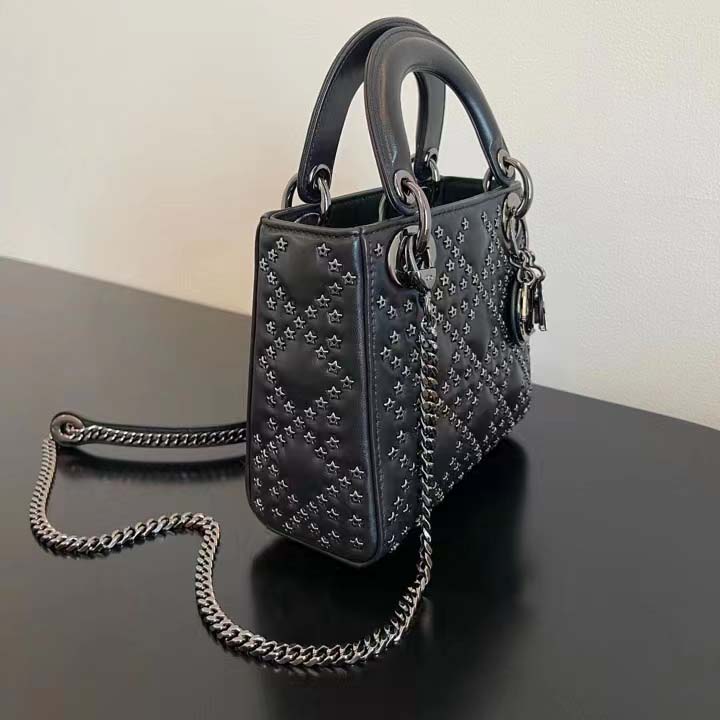 Dior Women CD Mini Lady Dior Bag Black Lucky Star Cannage Lambskin