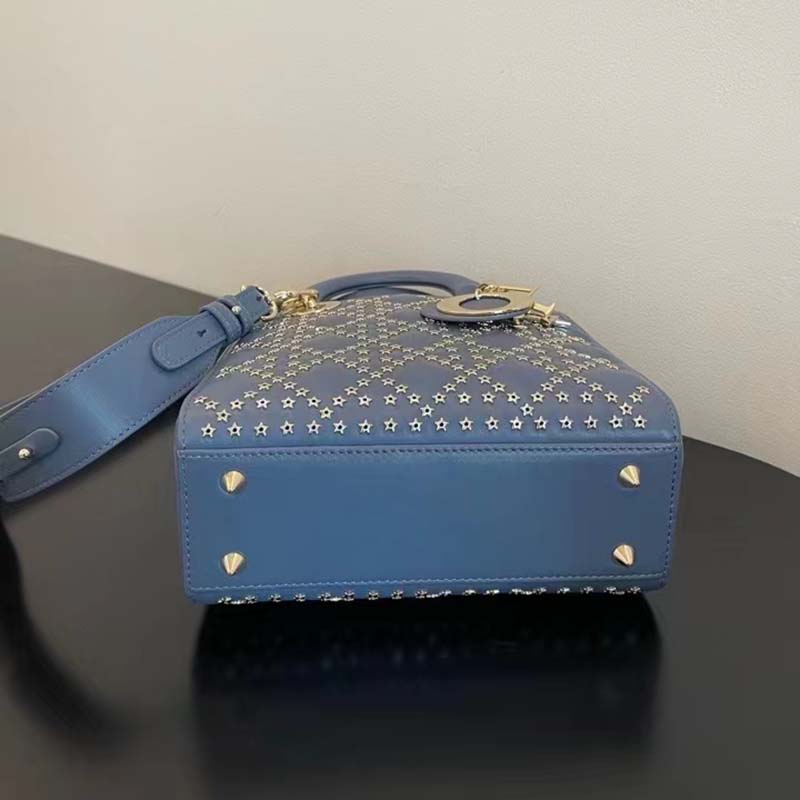 Dior Women CD Mini Lady Dior Bag Denim Blue Lucky Star Cannage Lambskin