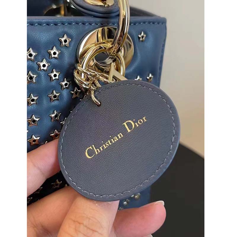 Dior Women CD Mini Lady Dior Bag Denim Blue Lucky Star Cannage Lambskin