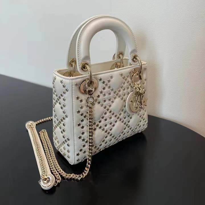 Dior Women CD Mini Lady Dior Bag Latte Lucky Star Cannage Lambskin