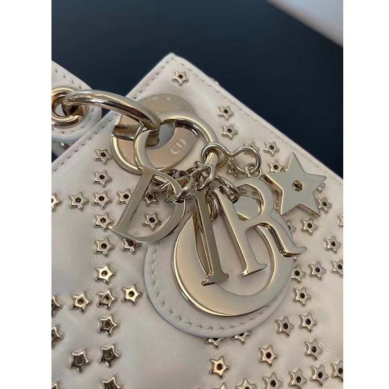 Dior Women CD Mini Lady Dior Bag Latte Lucky Star Cannage Lambskin