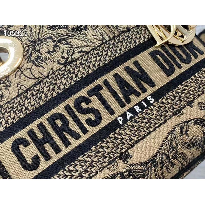 Dior Women Mini Lady D-Lite Bag Brown Toile De Jouy Embroidery