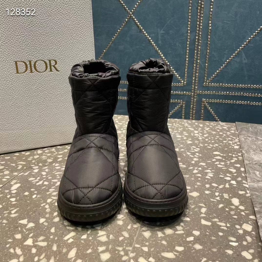 Dior Women Shoes CD Dior Frost Ankle Boot Black Cannage Quilted Nylon Shearling