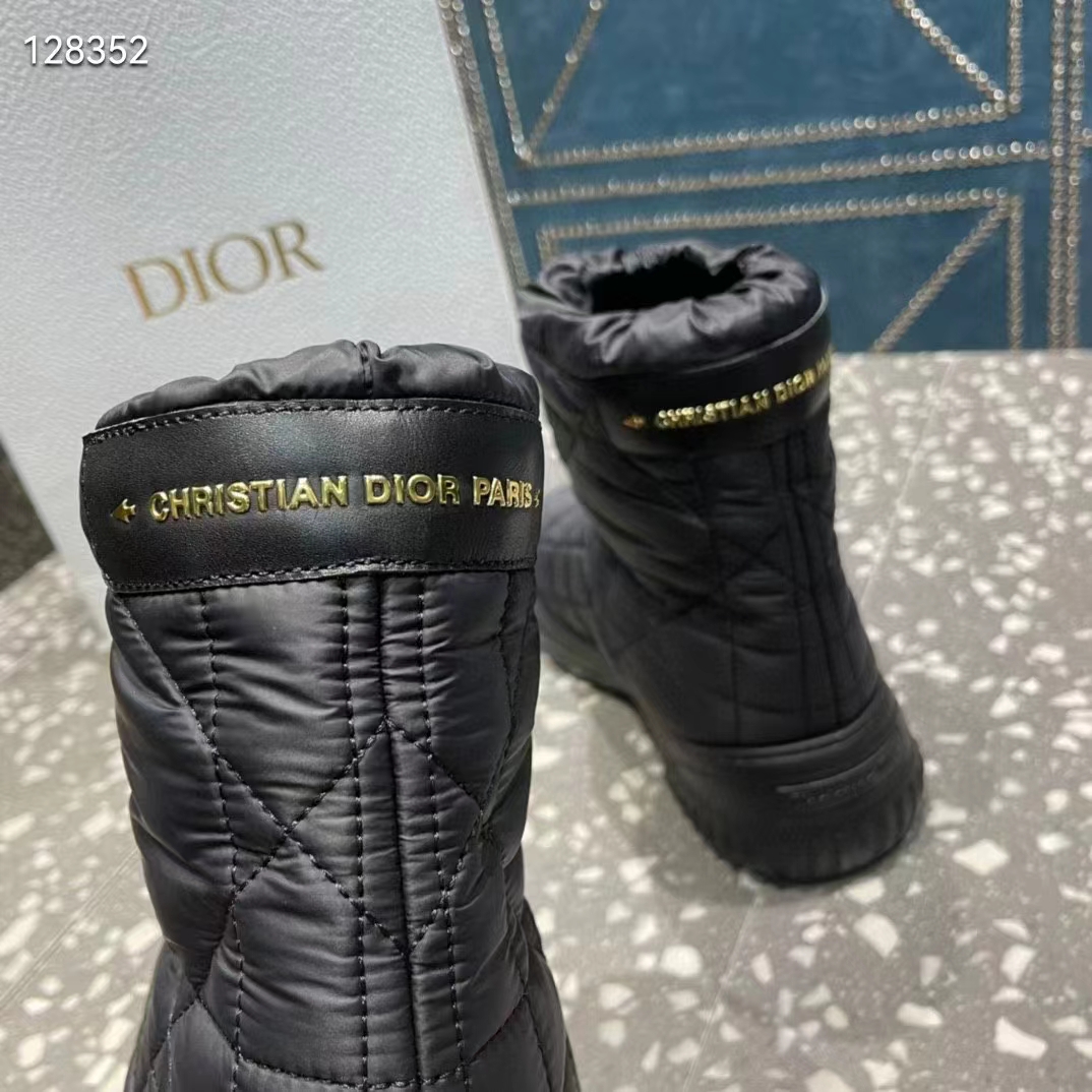 Dior Women Shoes CD Dior Frost Ankle Boot Black Cannage Quilted Nylon Shearling