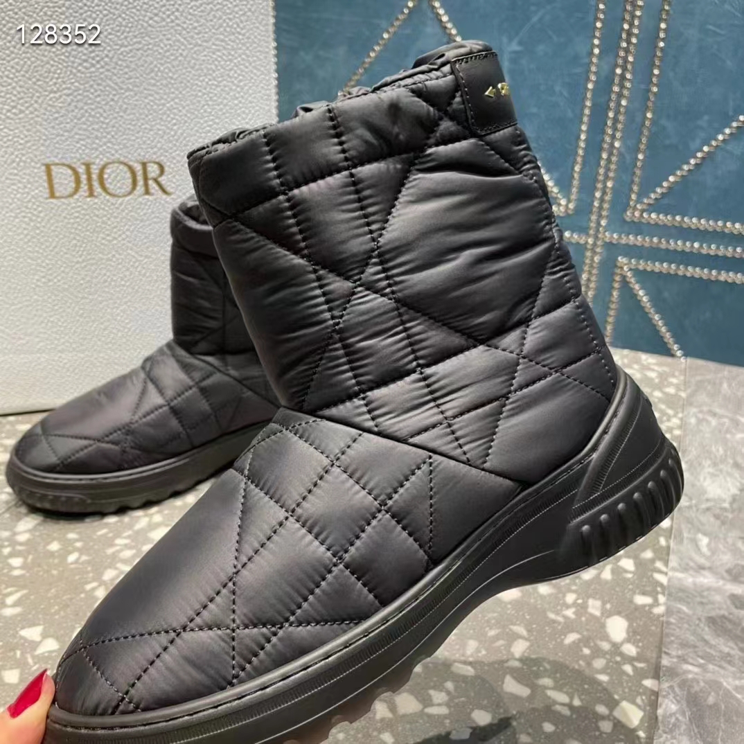 Dior Women Shoes CD Dior Frost Ankle Boot Black Cannage Quilted Nylon Shearling