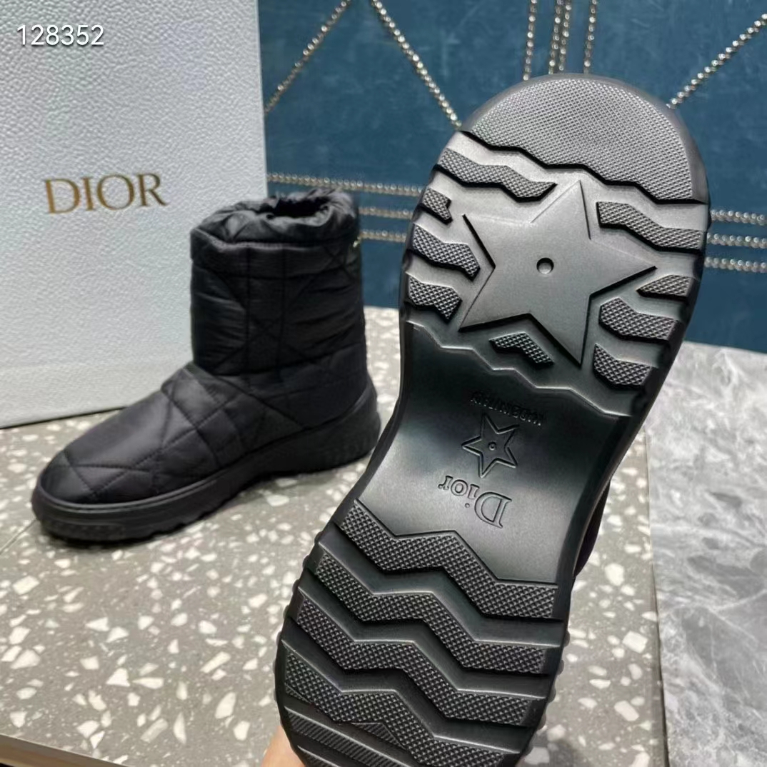 Dior Women Shoes CD Dior Frost Ankle Boot Black Cannage Quilted Nylon Shearling