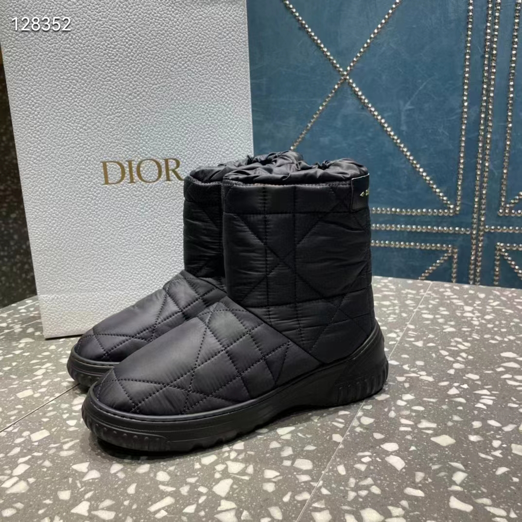Dior Women Shoes CD Dior Frost Ankle Boot Black Cannage Quilted Nylon Shearling