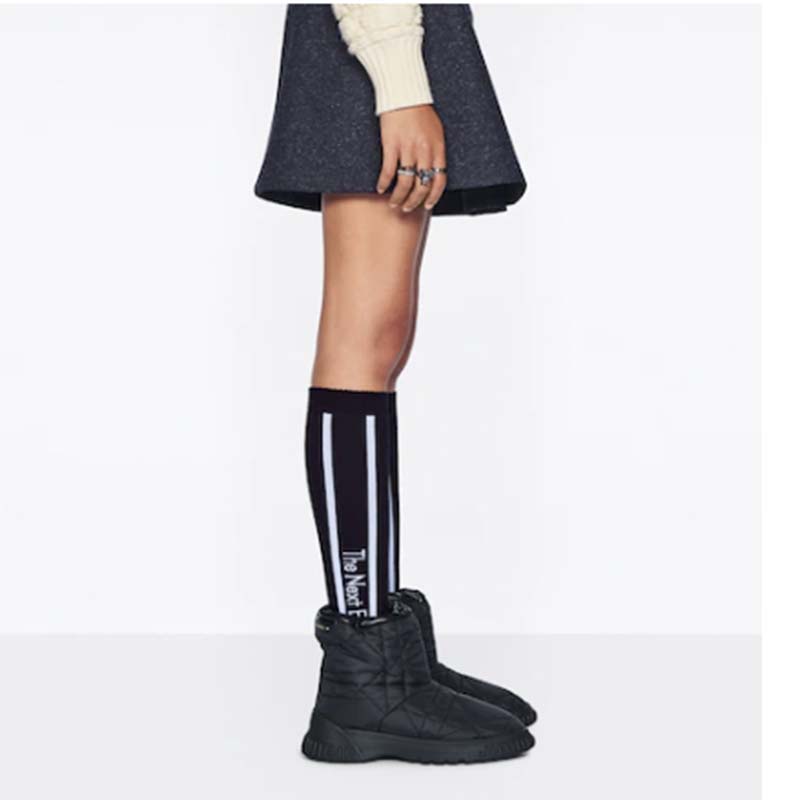 Dior Women Shoes CD Dior Frost Ankle Boot Black Cannage Quilted Nylon Shearling