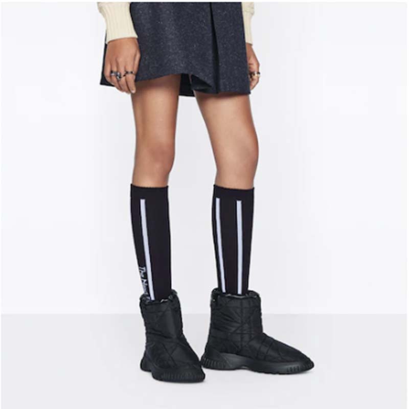 Dior Women Shoes CD Dior Frost Ankle Boot Black Cannage Quilted Nylon Shearling