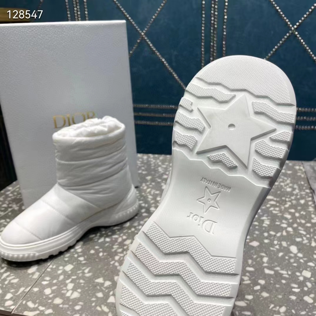 Dior Women Shoes CD Dior Frost Ankle Boot White Quilted Nylon Shearling