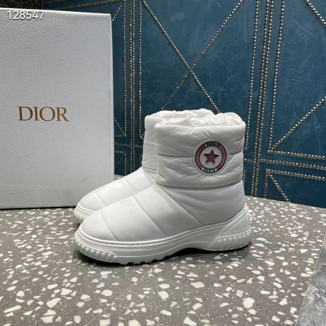 Dior Women Shoes CD Dior Frost Ankle Boot White Quilted Nylon Shearling