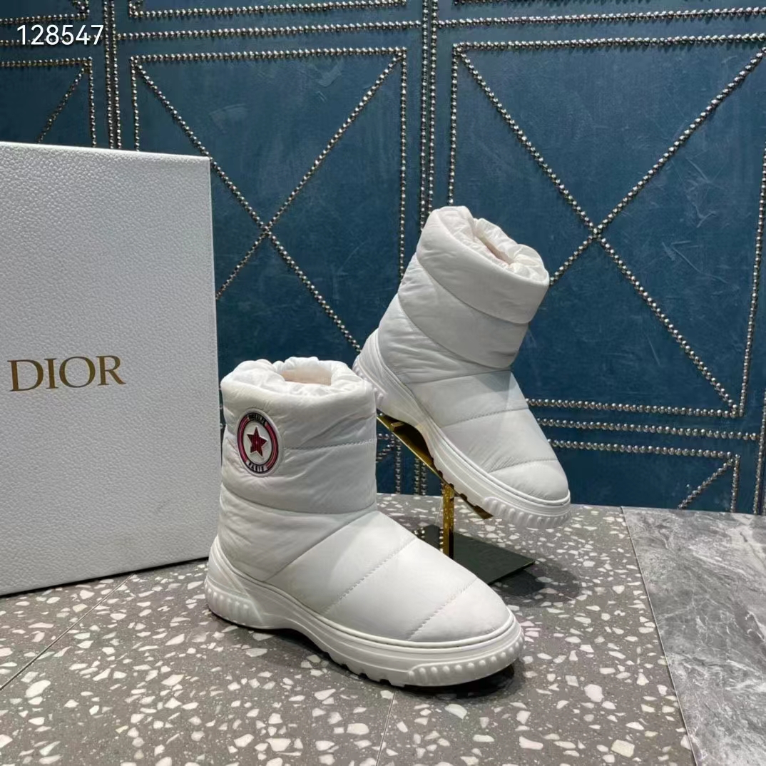 Dior Women Shoes CD Dior Frost Ankle Boot White Quilted Nylon Shearling