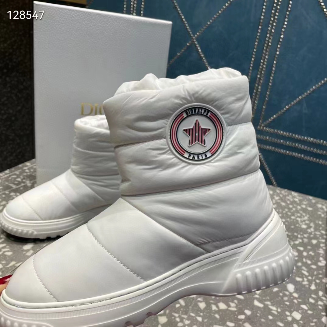 Dior Women Shoes CD Dior Frost Ankle Boot White Quilted Nylon Shearling