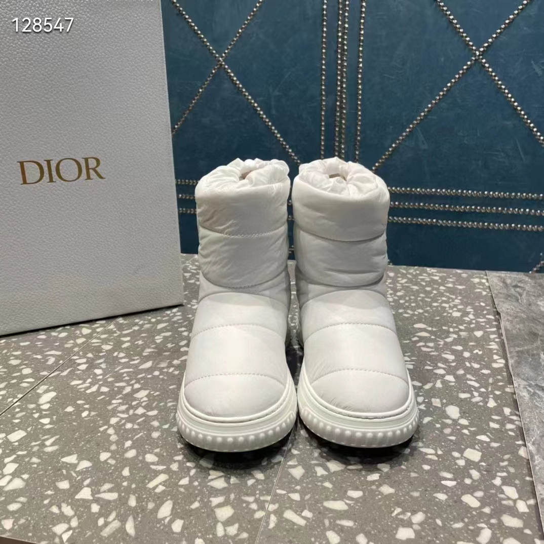 Dior Women Shoes CD Dior Frost Ankle Boot White Quilted Nylon Shearling