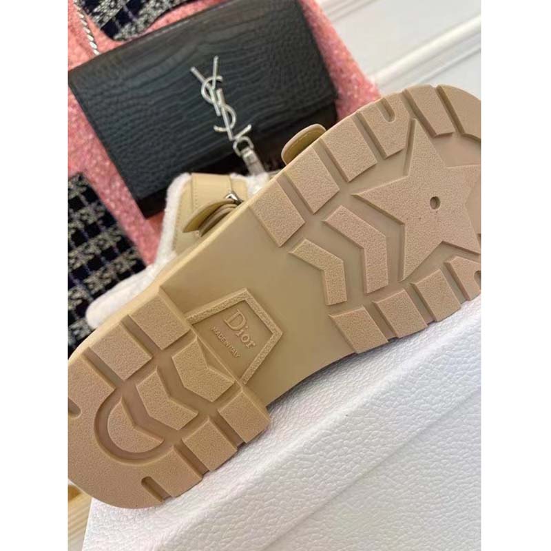 Dior Women Shoes CD Diorquake Strap Sandal Hazelnut Calfskin White Shearling