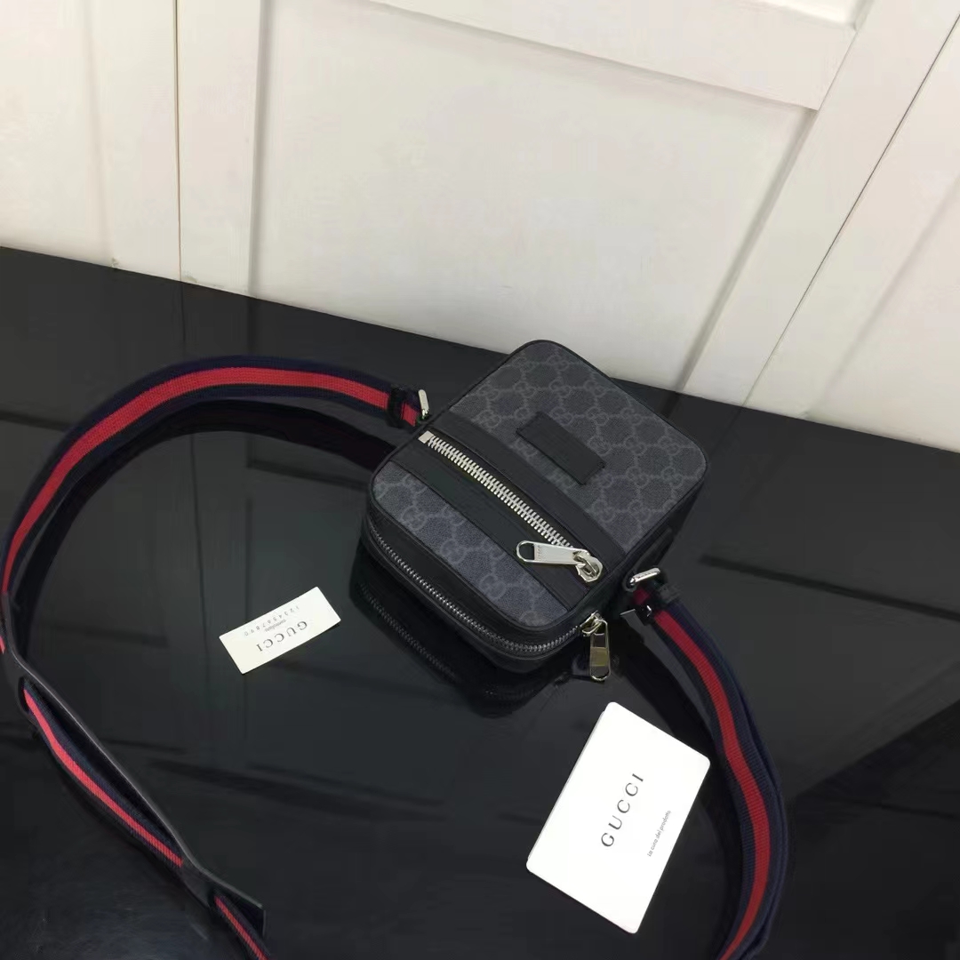 Gucci GG Unisex Black Messenger Black Grey GG Supreme Canvas Blue Red Web