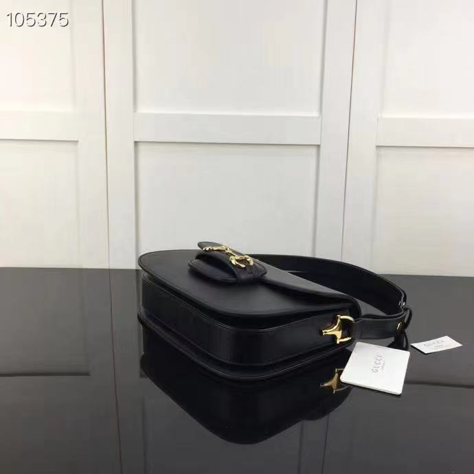 Gucci GG Women Horsebit 1955 Shoulder Bag Black Textured Leather