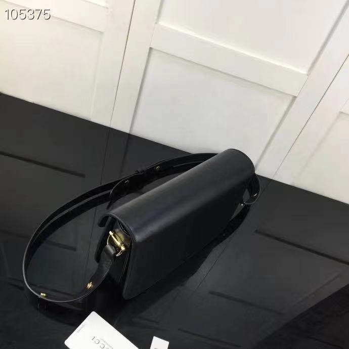Gucci GG Women Horsebit 1955 Shoulder Bag Black Textured Leather