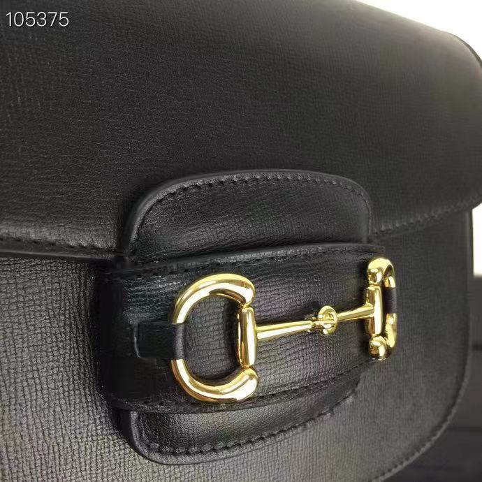 Gucci GG Women Horsebit 1955 Shoulder Bag Black Textured Leather