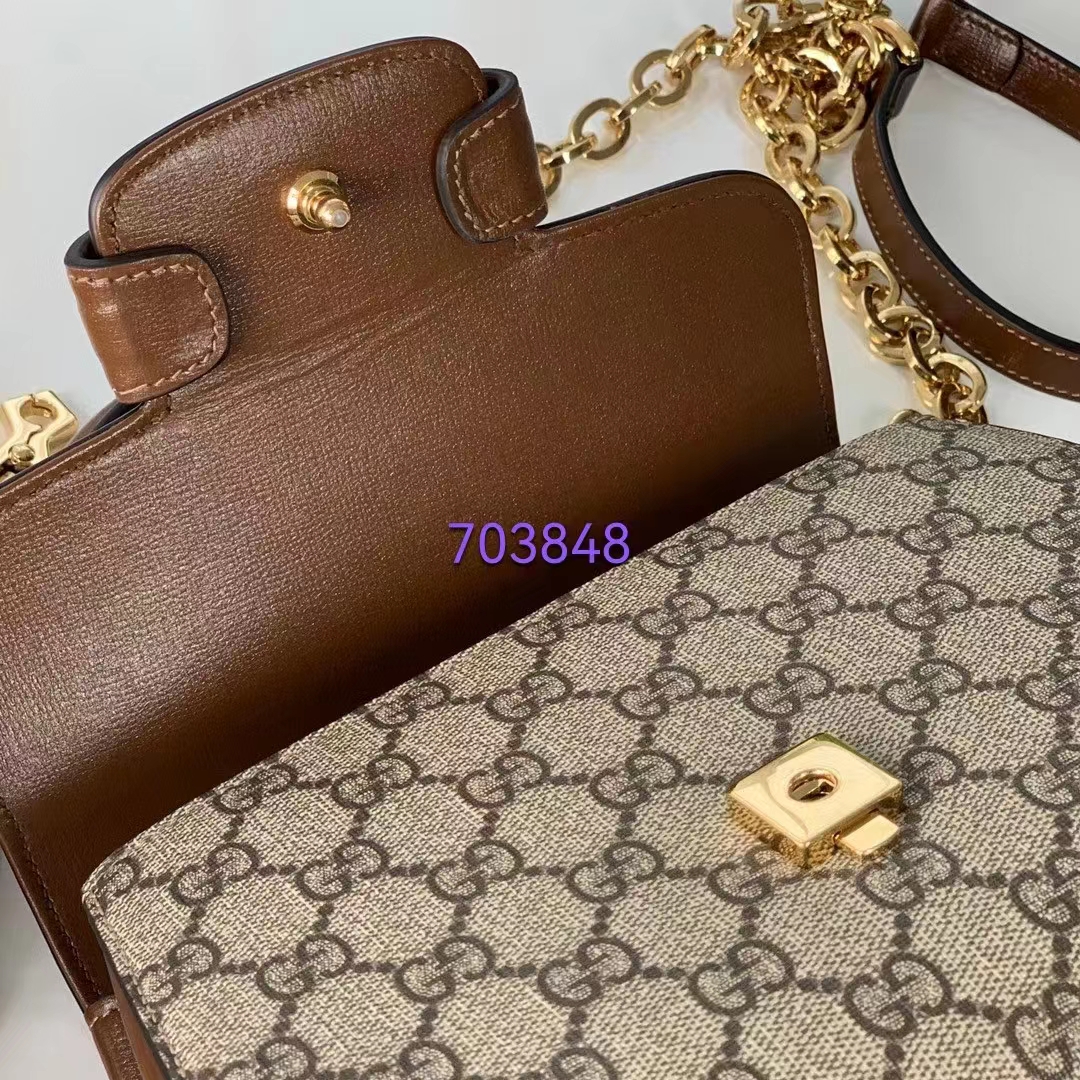 Gucci GG Women Horsebit 1955 Top Handle Bag Light Brown Gold Toned Hardware