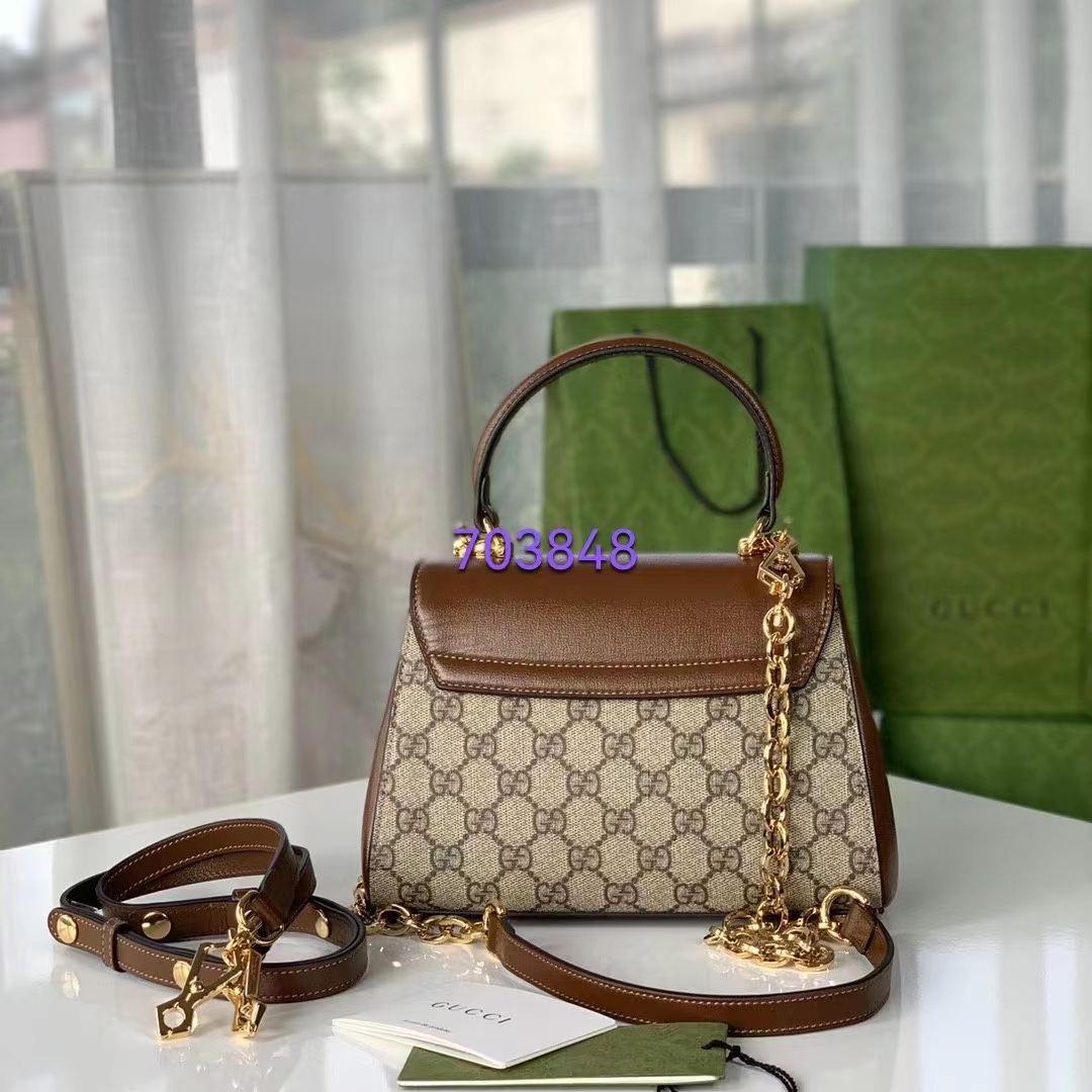 Gucci GG Women Horsebit 1955 Top Handle Bag Light Brown Gold Toned Hardware