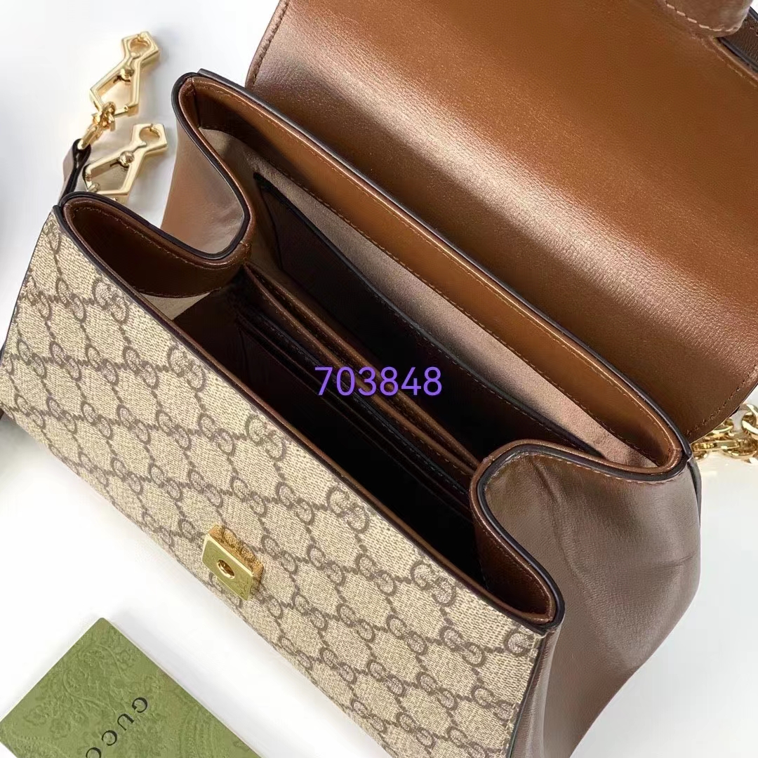 Gucci GG Women Horsebit 1955 Top Handle Bag Light Brown Gold Toned Hardware