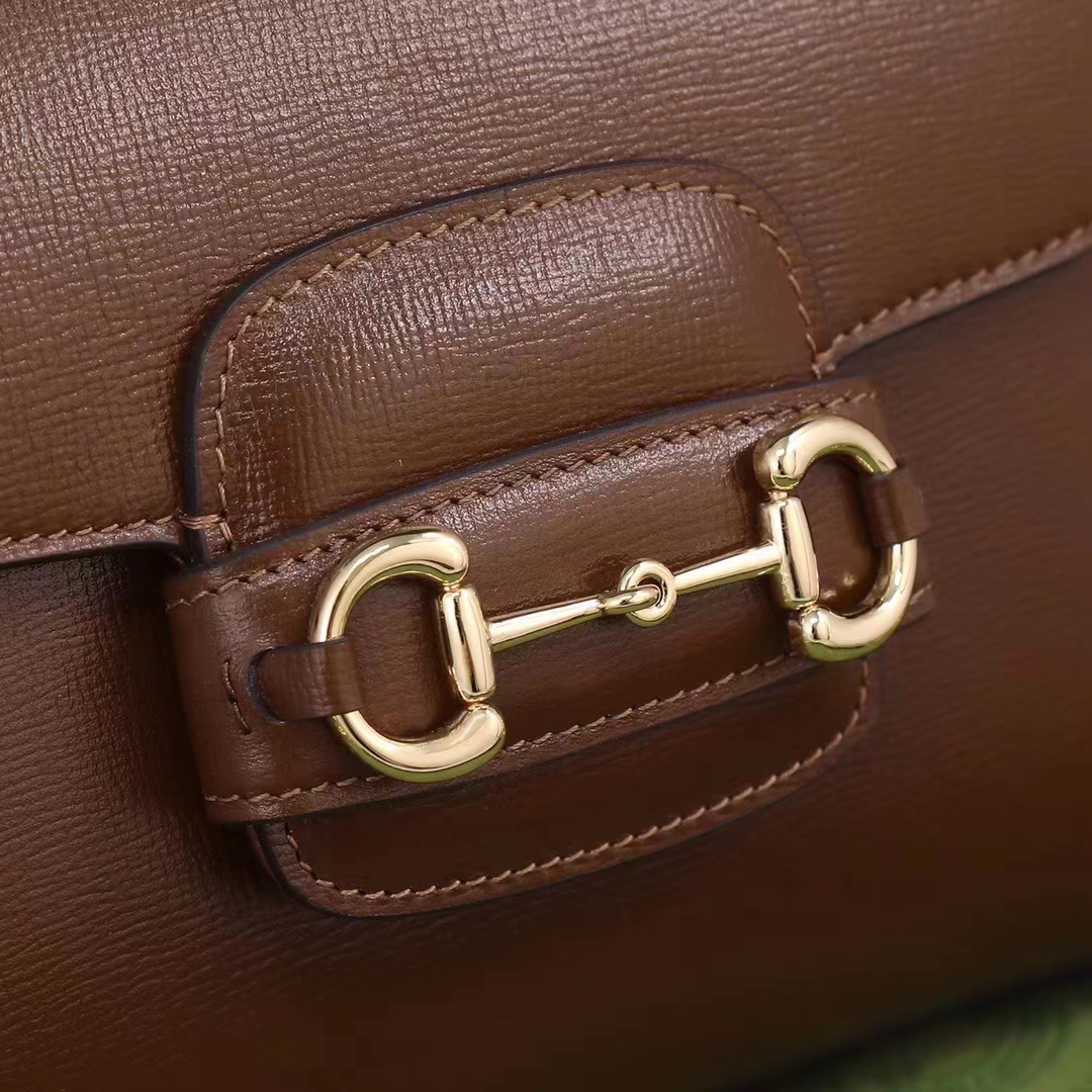 Gucci GG Women Horsebit 1955 Top Handle Bag Light Brown Leather Mini Size