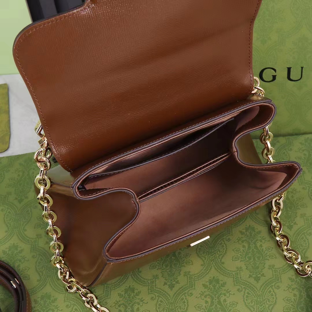 Gucci GG Women Horsebit 1955 Top Handle Bag Light Brown Leather Mini Size