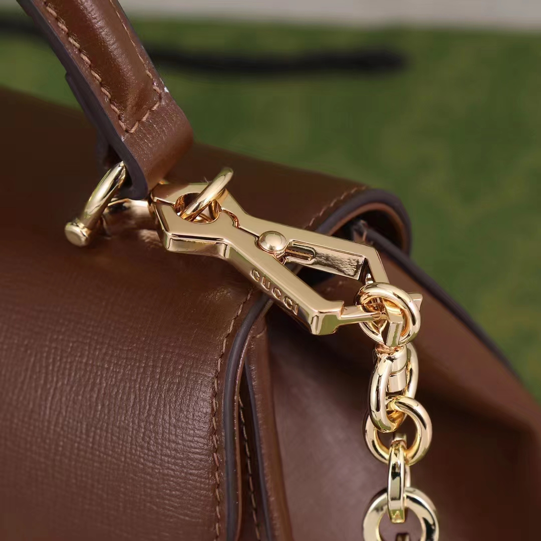 Gucci GG Women Horsebit 1955 Top Handle Bag Light Brown Leather Mini Size