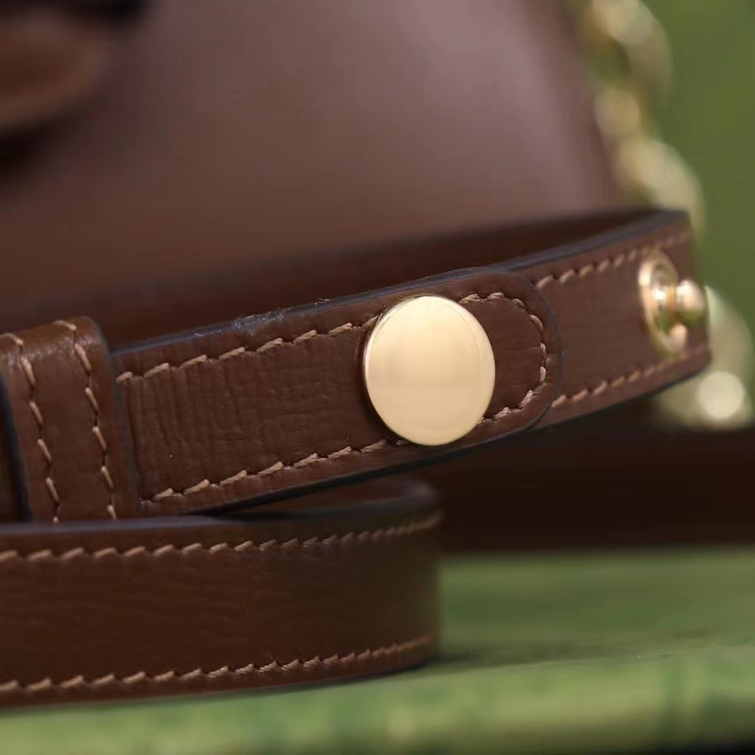 Gucci GG Women Horsebit 1955 Top Handle Bag Light Brown Leather Mini Size
