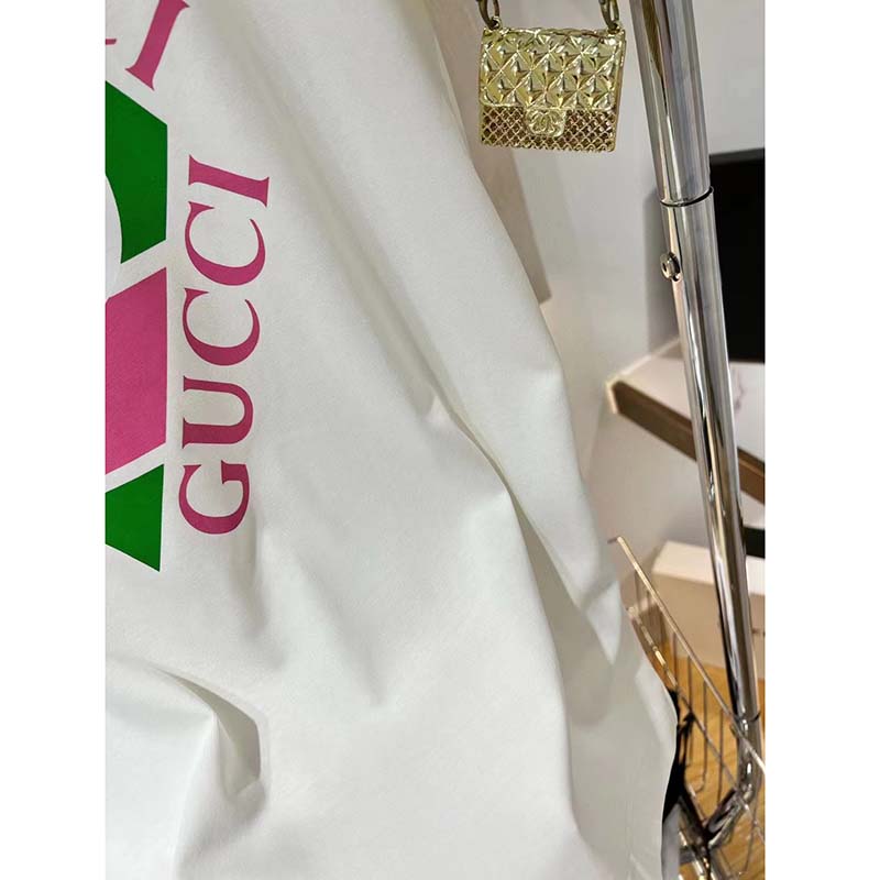 Gucci GG Women Vintage Logo Print T-Shirt Off White Cotton Jersey Crewneck Short Sleeves