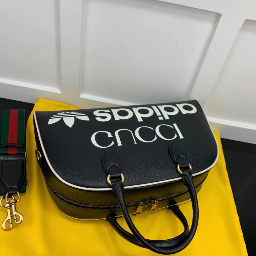 Gucci Unisex Adidas x Gucci Large Duffle Bag Black Leather Interlocking G