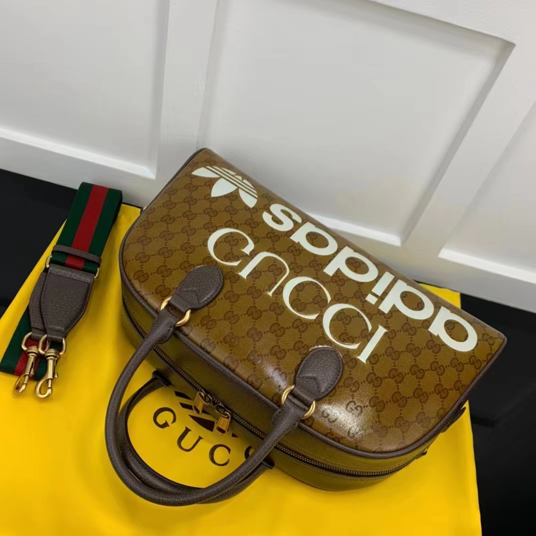 Gucci Unisex Adidas x Gucci Large Duffle Bag Beige Brown GG Crystal Canvas