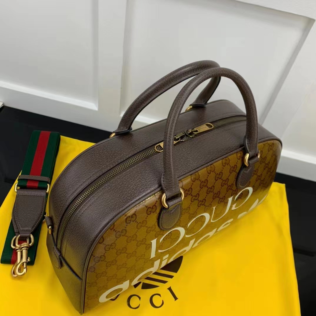 Gucci Unisex Adidas x Gucci Large Duffle Bag Beige Brown GG Crystal Canvas