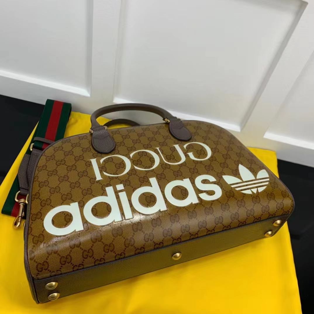 Gucci Unisex Adidas x Gucci Large Duffle Bag Beige Brown GG Crystal Canvas