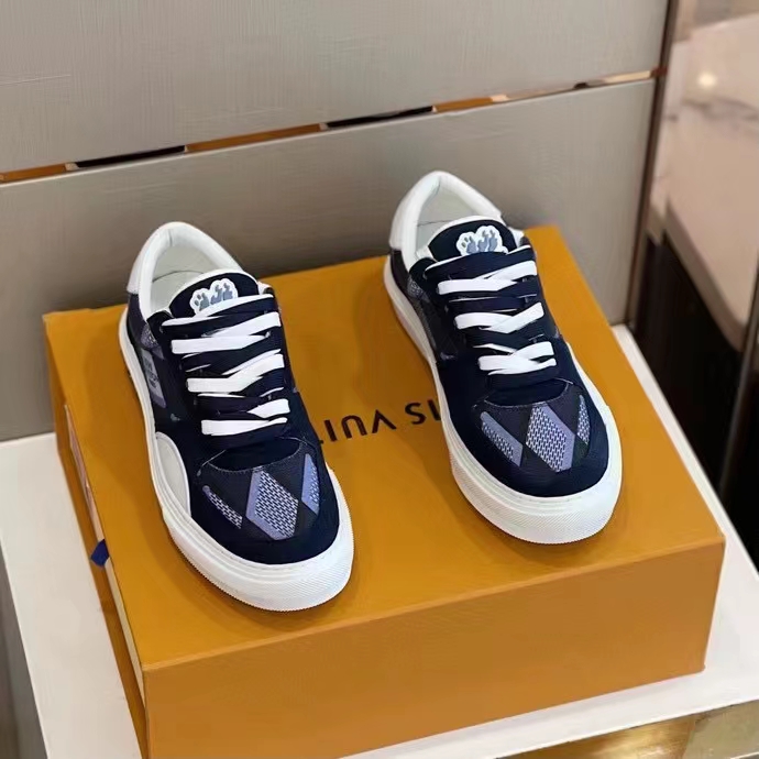 Louis Vuitton Unisex LV Ollie Richelieu Sneaker Blue Mix Materials Bicolor Double Laces