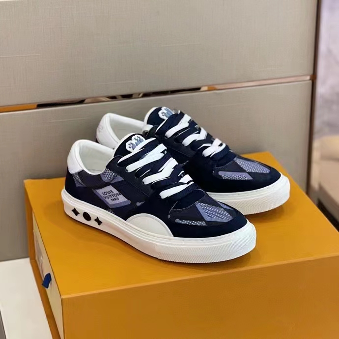 Louis Vuitton Unisex LV Ollie Richelieu Sneaker Blue Mix Materials Bicolor Double Laces
