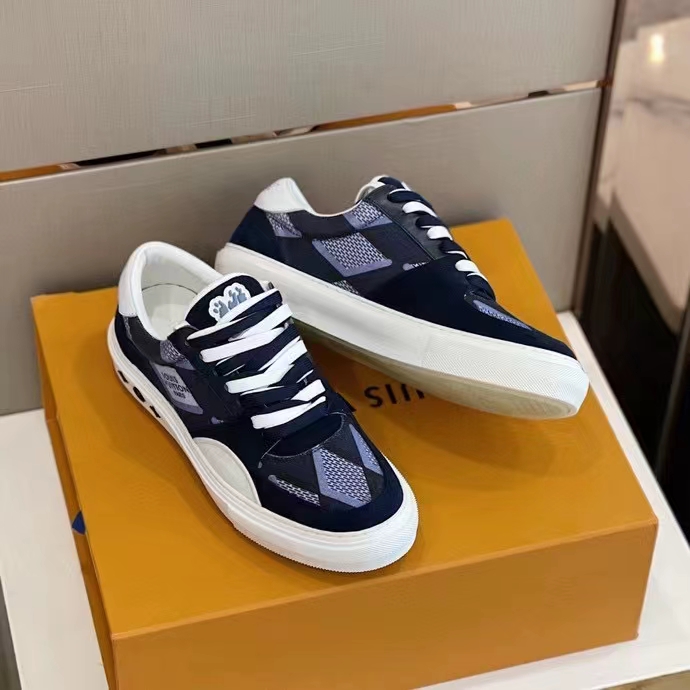 Louis Vuitton Unisex LV Ollie Richelieu Sneaker Blue Mix Materials Bicolor Double Laces