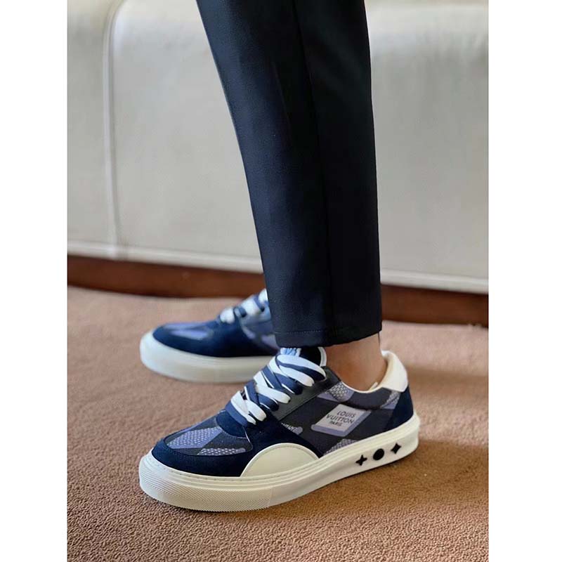 Louis Vuitton Unisex LV Ollie Richelieu Sneaker Blue Mix Materials Bicolor Double Laces