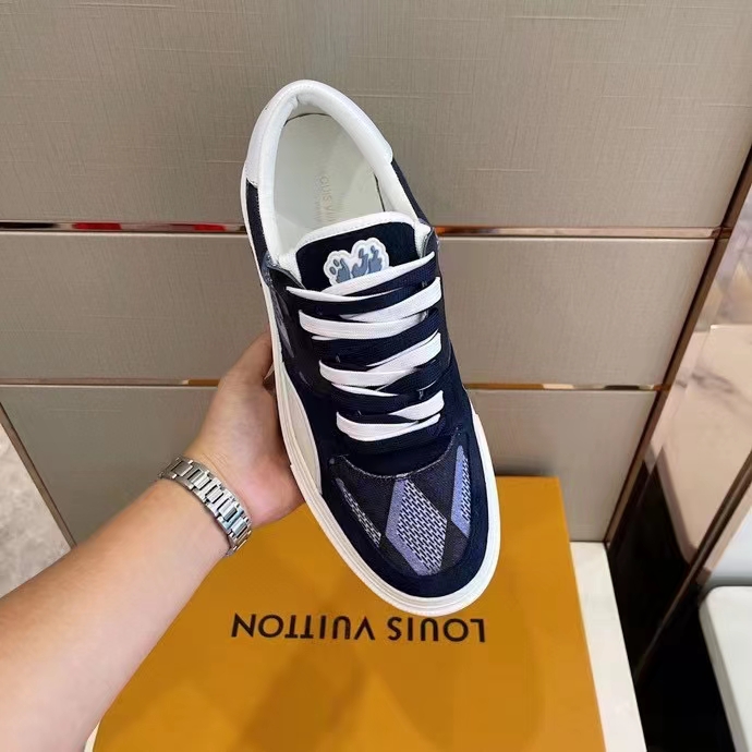 Louis Vuitton Unisex LV Ollie Richelieu Sneaker Blue Mix Materials Bicolor Double Laces