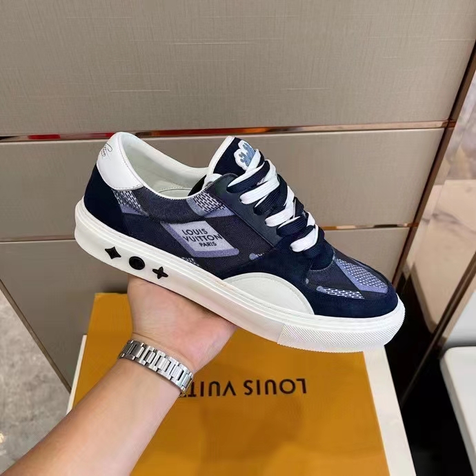 Louis Vuitton Unisex LV Ollie Richelieu Sneaker Blue Mix Materials Bicolor Double Laces