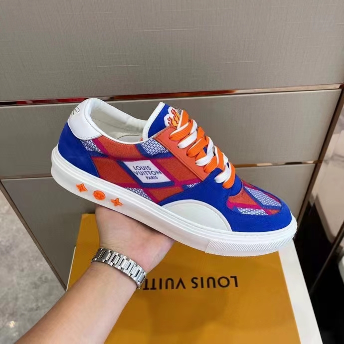 Louis Vuitton Unisex LV Ollie Richelieu Sneaker Orange Mix Materials Bicolor Double Laces