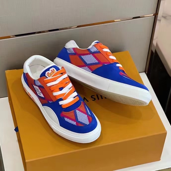 Louis Vuitton Unisex LV Ollie Richelieu Sneaker Orange Mix Materials Bicolor Double Laces