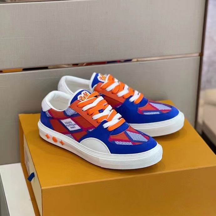 Louis Vuitton Unisex LV Ollie Richelieu Sneaker Orange Mix Materials Bicolor Double Laces