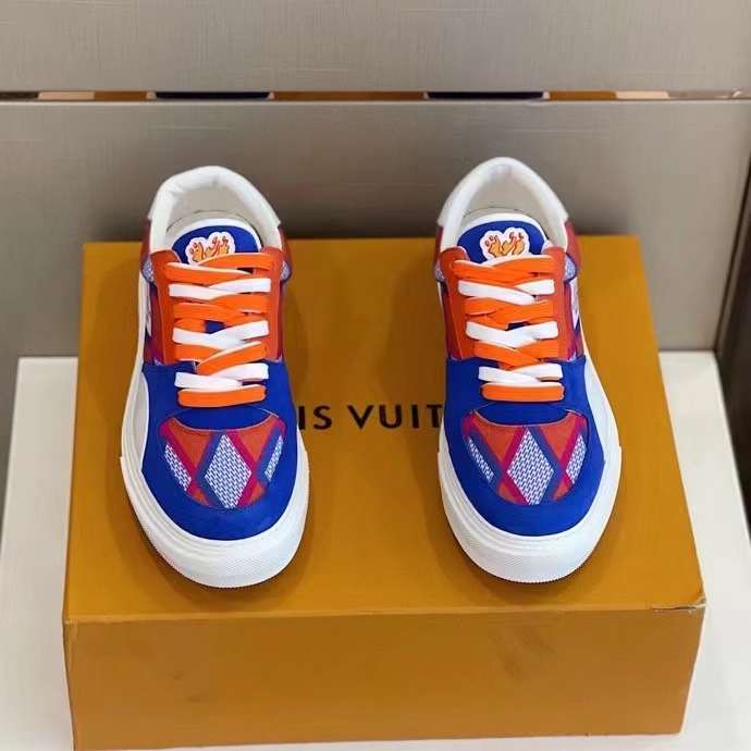 Louis Vuitton Unisex LV Ollie Richelieu Sneaker Orange Mix Materials Bicolor Double Laces