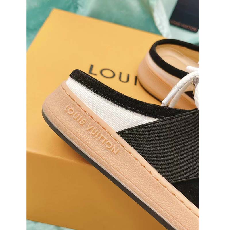 Louis Vuitton Women LV Lous Open-Back Sneaker Black Suede Calf Leather Double Laces