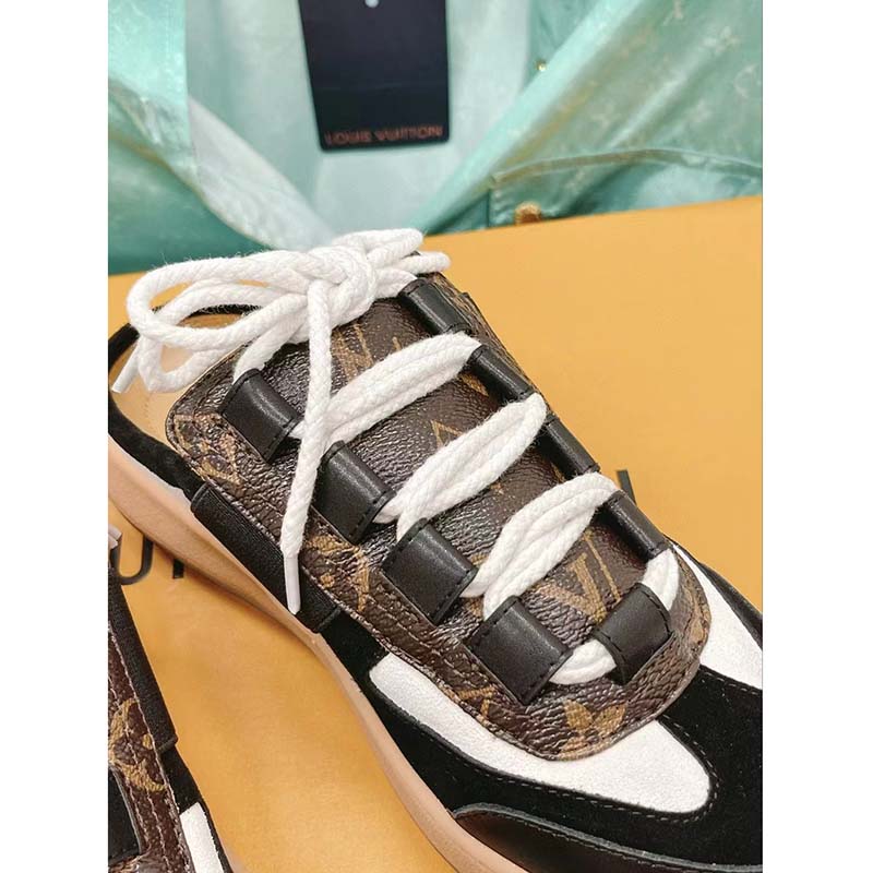 Louis Vuitton Women LV Lous Open-Back Sneaker Black Suede Calf Leather Double Laces