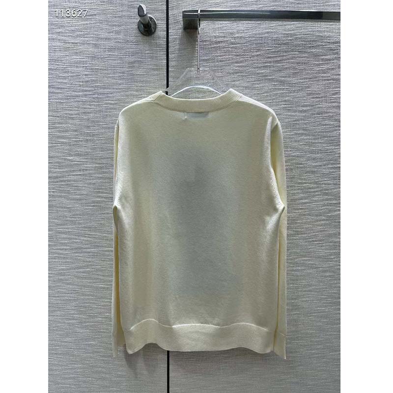 Dior Men CD Bobby Sweater Ecru Cashmere Jacquard Ribbed Round Collar