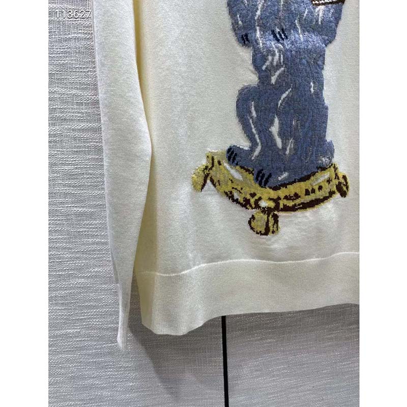 Dior Men CD Bobby Sweater Ecru Cashmere Jacquard Ribbed Round Collar