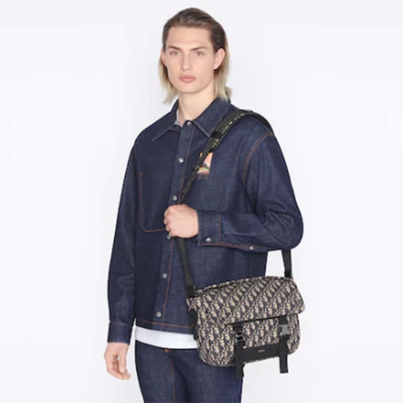 Dior Unisex CD Dior Explorer Bag Beige Black Dior Oblique Jacquard